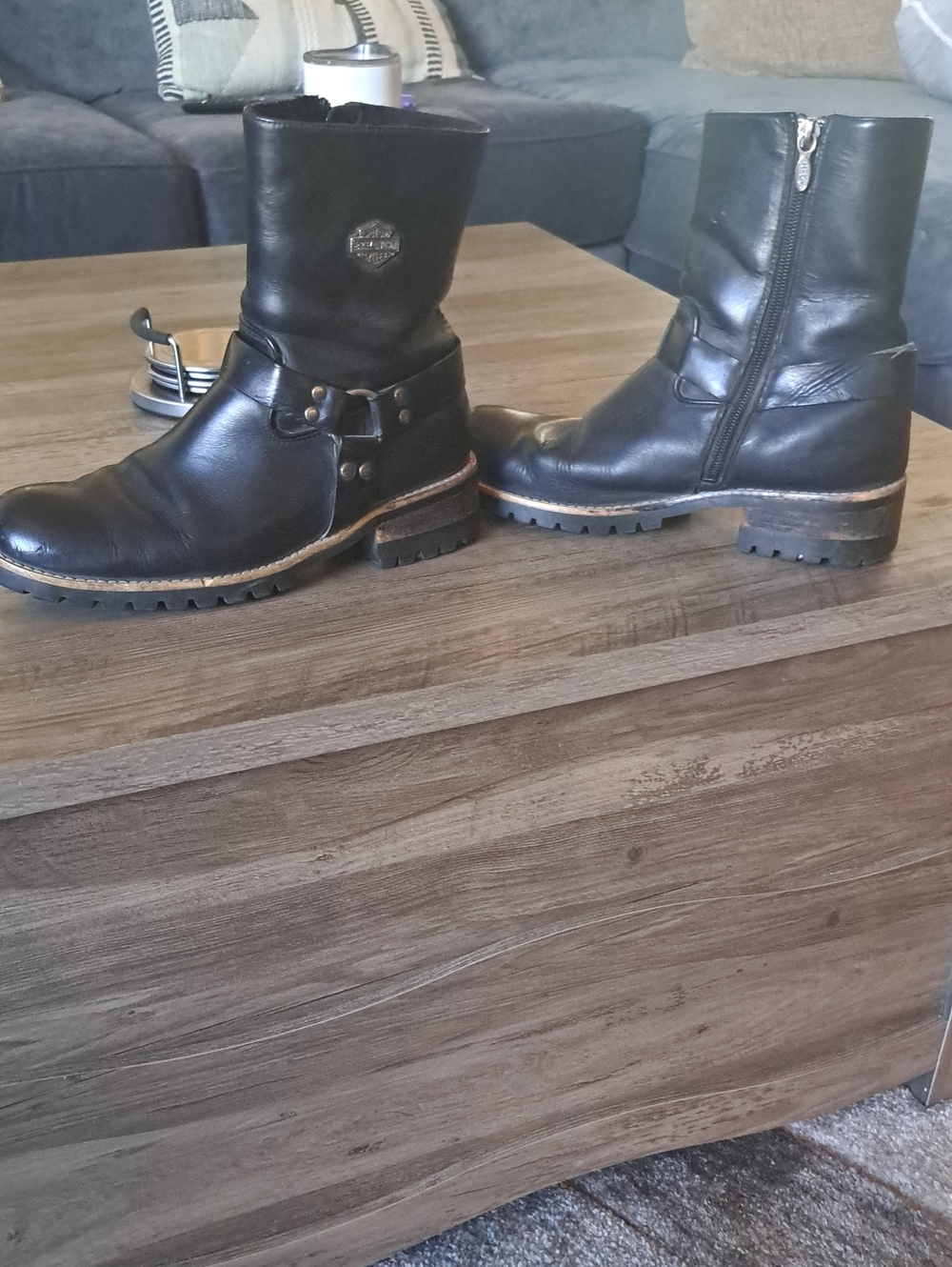 Harley-Davidson Black Leather Harness Zip Boots
